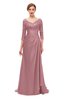 ColsBM Tatum Nectar Pink Bridesmaid Dresses Luxury Zipper Three-fourths Length Sleeve Brush Train Lace V-neck