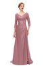 ColsBM Tatum Nectar Pink Bridesmaid Dresses Luxury Zipper Three-fourths Length Sleeve Brush Train Lace V-neck