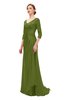 ColsBM Tatum Olive Green Bridesmaid Dresses Luxury Zipper Three-fourths Length Sleeve Brush Train Lace V-neck