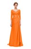 ColsBM Tatum Orange Bridesmaid Dresses Luxury Zipper Three-fourths Length Sleeve Brush Train Lace V-neck