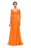 ColsBM Tatum Orange Bridesmaid Dresses Luxury Zipper Three-fourths Length Sleeve Brush Train Lace V-neck