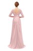 ColsBM Tatum Pastel Pink Bridesmaid Dresses Luxury Zipper Three-fourths Length Sleeve Brush Train Lace V-neck