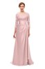 ColsBM Tatum Pastel Pink Bridesmaid Dresses Luxury Zipper Three-fourths Length Sleeve Brush Train Lace V-neck