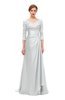 ColsBM Tatum Platinum Bridesmaid Dresses Luxury Zipper Three-fourths Length Sleeve Brush Train Lace V-neck