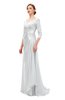 ColsBM Tatum Platinum Bridesmaid Dresses Luxury Zipper Three-fourths Length Sleeve Brush Train Lace V-neck