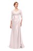 ColsBM Tatum Rosewater Pink Bridesmaid Dresses Luxury Zipper Three-fourths Length Sleeve Brush Train Lace V-neck