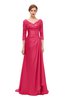 ColsBM Tatum Rouge Red Bridesmaid Dresses Luxury Zipper Three-fourths Length Sleeve Brush Train Lace V-neck