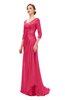 ColsBM Tatum Rouge Red Bridesmaid Dresses Luxury Zipper Three-fourths Length Sleeve Brush Train Lace V-neck