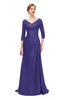 ColsBM Tatum Royal Purple Bridesmaid Dresses Luxury Zipper Three-fourths Length Sleeve Brush Train Lace V-neck
