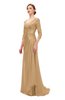 ColsBM Tatum Sand Bridesmaid Dresses Luxury Zipper Three-fourths Length Sleeve Brush Train Lace V-neck