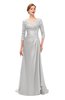 ColsBM Tatum Silver Gray Bridesmaid Dresses Luxury Zipper Three-fourths Length Sleeve Brush Train Lace V-neck