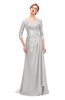 ColsBM Tatum Silver Gray Bridesmaid Dresses Luxury Zipper Three-fourths Length Sleeve Brush Train Lace V-neck