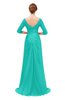 ColsBM Tatum Spectra Green Bridesmaid Dresses Luxury Zipper Three-fourths Length Sleeve Brush Train Lace V-neck