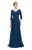 ColsBM Tatum Twilight Blue Bridesmaid Dresses Luxury Zipper Three-fourths Length Sleeve Brush Train Lace V-neck