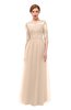 ColsBM Billie Beige Bridesmaid Dresses Scalloped Edge Ruching Zip up Half Length Sleeve Mature A-line