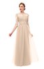 ColsBM Billie Beige Bridesmaid Dresses Scalloped Edge Ruching Zip up Half Length Sleeve Mature A-line