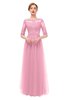 ColsBM Billie Carnation Pink Bridesmaid Dresses Scalloped Edge Ruching Zip up Half Length Sleeve Mature A-line