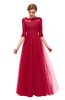 ColsBM Billie Dark Red Bridesmaid Dresses Scalloped Edge Ruching Zip up Half Length Sleeve Mature A-line