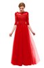 ColsBM Billie Fiery Red Bridesmaid Dresses Scalloped Edge Ruching Zip up Half Length Sleeve Mature A-line