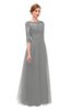 ColsBM Billie Flint Gray Bridesmaid Dresses Scalloped Edge Ruching Zip up Half Length Sleeve Mature A-line