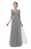 ColsBM Billie Frost Grey Bridesmaid Dresses Scalloped Edge Ruching Zip up Half Length Sleeve Mature A-line