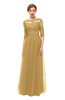 ColsBM Billie Gold Bridesmaid Dresses Scalloped Edge Ruching Zip up Half Length Sleeve Mature A-line