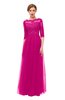 ColsBM Billie Hot Pink Bridesmaid Dresses Scalloped Edge Ruching Zip up Half Length Sleeve Mature A-line