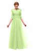 ColsBM Billie Lime Green Bridesmaid Dresses Scalloped Edge Ruching Zip up Half Length Sleeve Mature A-line