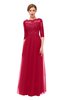 ColsBM Billie Maroon Bridesmaid Dresses Scalloped Edge Ruching Zip up Half Length Sleeve Mature A-line