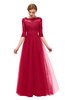 ColsBM Billie Maroon Bridesmaid Dresses Scalloped Edge Ruching Zip up Half Length Sleeve Mature A-line