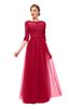 ColsBM Billie Maroon Bridesmaid Dresses Scalloped Edge Ruching Zip up Half Length Sleeve Mature A-line