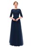 ColsBM Billie Navy Blue Bridesmaid Dresses Scalloped Edge Ruching Zip up Half Length Sleeve Mature A-line