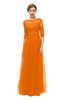 ColsBM Billie Orange Bridesmaid Dresses Scalloped Edge Ruching Zip up Half Length Sleeve Mature A-line