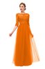 ColsBM Billie Orange Bridesmaid Dresses Scalloped Edge Ruching Zip up Half Length Sleeve Mature A-line