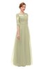 ColsBM Billie Pale Olive Bridesmaid Dresses Scalloped Edge Ruching Zip up Half Length Sleeve Mature A-line