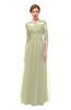 ColsBM Billie Pale Olive Bridesmaid Dresses Scalloped Edge Ruching Zip up Half Length Sleeve Mature A-line
