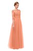 ColsBM Billie Peach Bridesmaid Dresses Scalloped Edge Ruching Zip up Half Length Sleeve Mature A-line