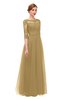 ColsBM Billie Prairie Sand Bridesmaid Dresses Scalloped Edge Ruching Zip up Half Length Sleeve Mature A-line
