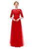 ColsBM Billie Red Bridesmaid Dresses Scalloped Edge Ruching Zip up Half Length Sleeve Mature A-line