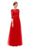 ColsBM Billie Red Bridesmaid Dresses Scalloped Edge Ruching Zip up Half Length Sleeve Mature A-line