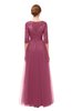 ColsBM Billie Rose Wine Bridesmaid Dresses Scalloped Edge Ruching Zip up Half Length Sleeve Mature A-line