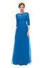 ColsBM Billie Royal Blue Bridesmaid Dresses Scalloped Edge Ruching Zip up Half Length Sleeve Mature A-line