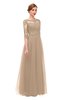 ColsBM Billie Rugby Tan Bridesmaid Dresses Scalloped Edge Ruching Zip up Half Length Sleeve Mature A-line