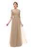 ColsBM Billie Rugby Tan Bridesmaid Dresses Scalloped Edge Ruching Zip up Half Length Sleeve Mature A-line
