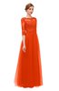 ColsBM Billie Spicy Orange Bridesmaid Dresses Scalloped Edge Ruching Zip up Half Length Sleeve Mature A-line