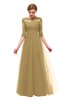 ColsBM Billie Venetian Gold Bridesmaid Dresses Scalloped Edge Ruching Zip up Half Length Sleeve Mature A-line