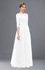 ColsBM Billie White Bridesmaid Dresses Scalloped Edge Ruching Zip up Half Length Sleeve Mature A-line