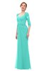 ColsBM Bronte Blue Turquoise Bridesmaid Dresses Elbow Length Sleeve Pleated Mermaid Zipper Floor Length Glamorous