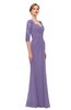 ColsBM Bronte Chalk Violet Bridesmaid Dresses Elbow Length Sleeve Pleated Mermaid Zipper Floor Length Glamorous
