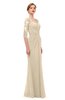 ColsBM Bronte Champagne Bridesmaid Dresses Elbow Length Sleeve Pleated Mermaid Zipper Floor Length Glamorous